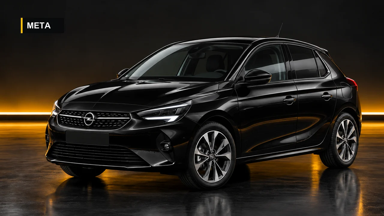 Black Opel Corsa in a cinematic advertising visual